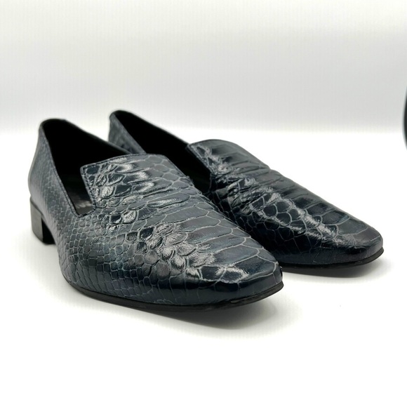L’INTERVALLE BLUE SNAKE EMBOSSED LEATHER LOAFER BLOCK HEEL SLIP ON SHOE SPAIN 38 - Picture 10 of 13